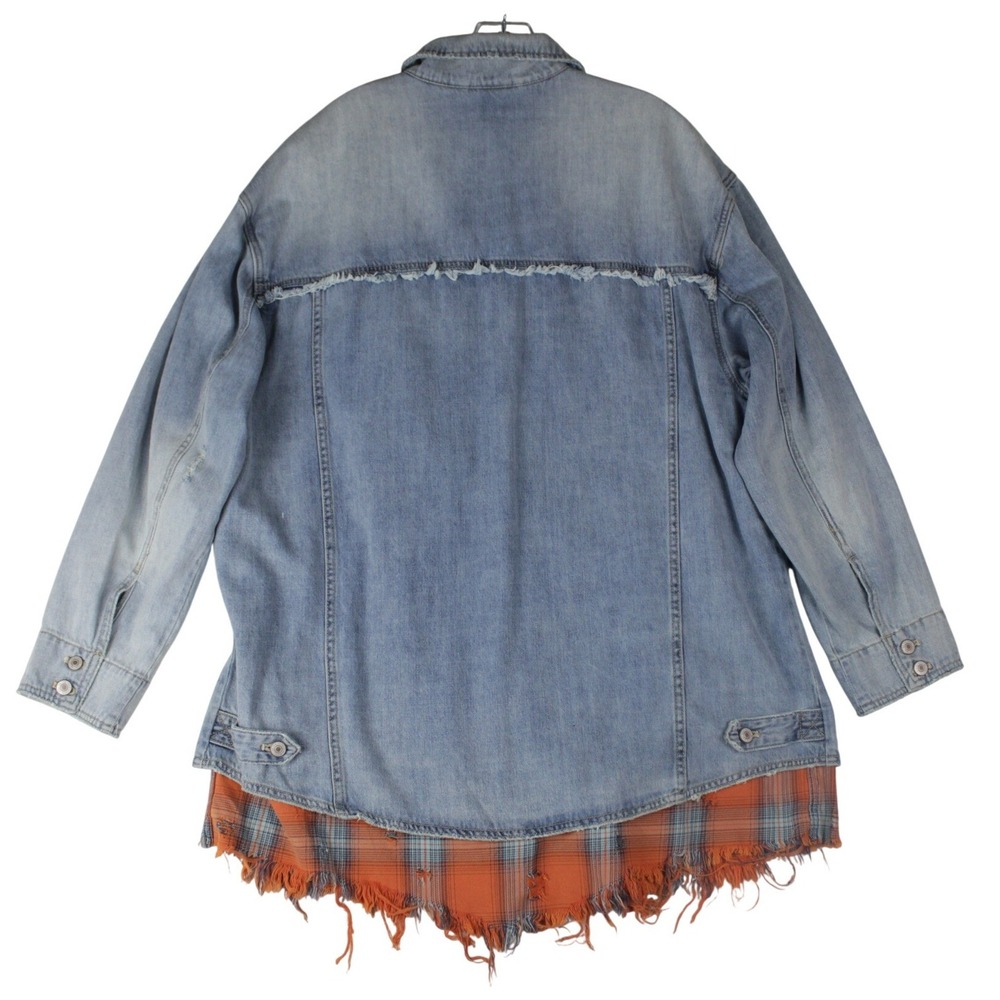NWT Free People We The Free Denim Plaid Layered Shacket Jacket Boho L - Picture 2 of 10